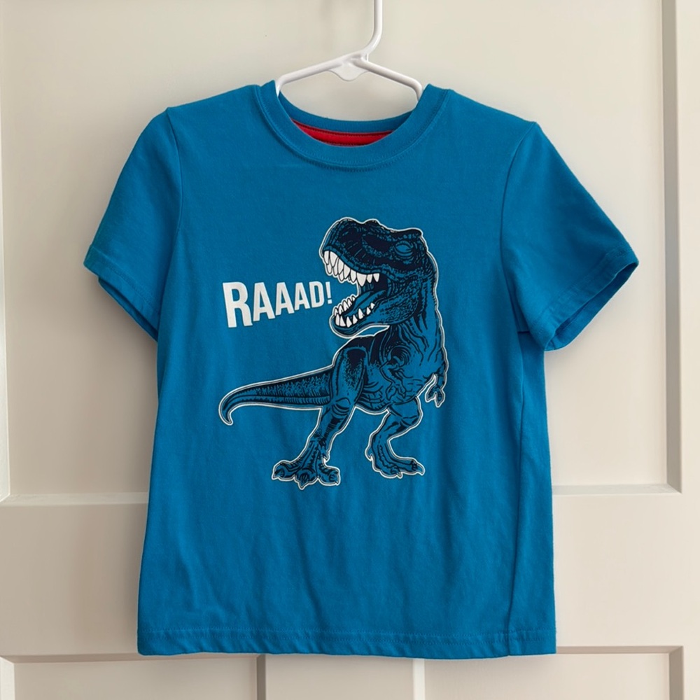 Blue Short Sleeve Tee with Dinosaur Graphic